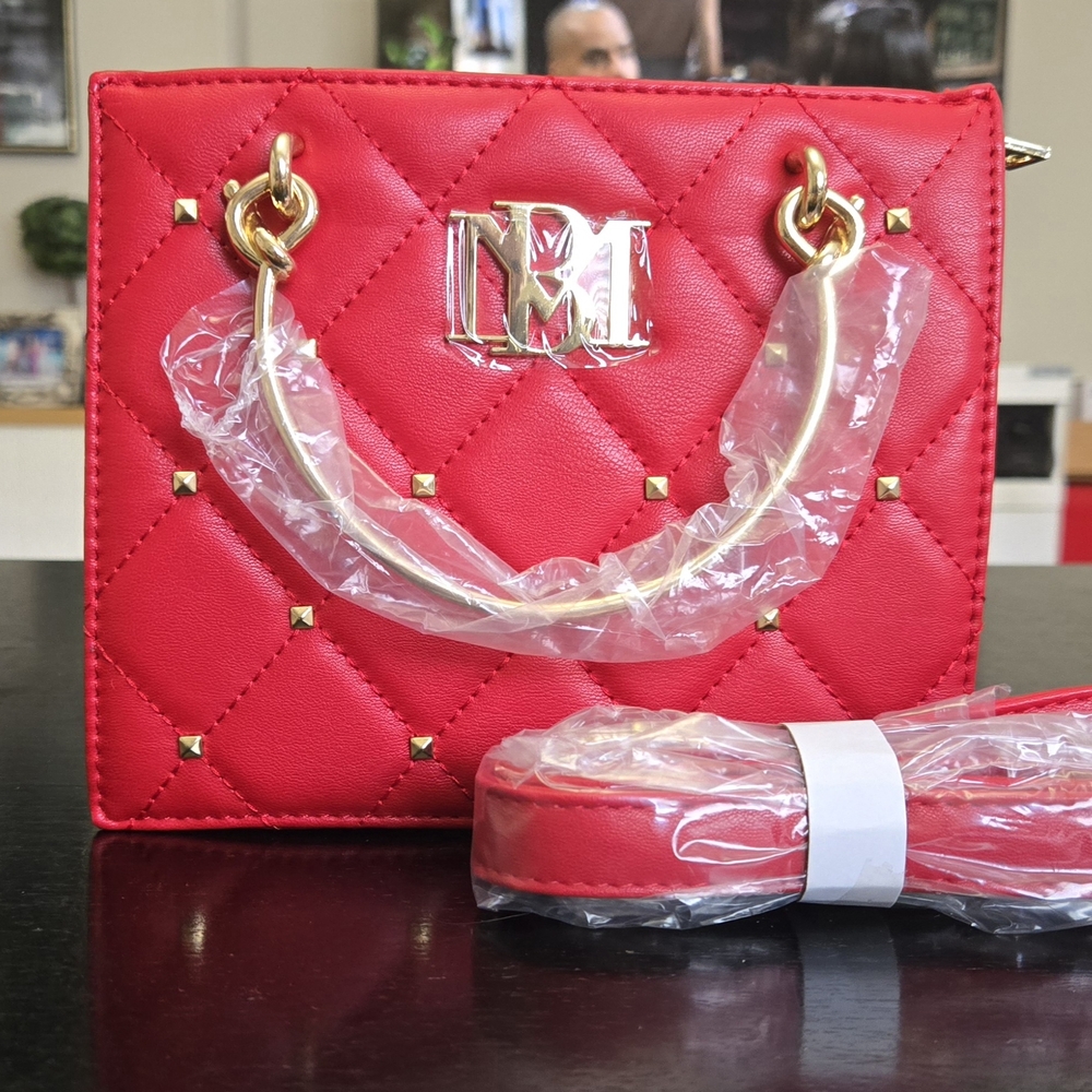 Badgley Mischka Red and Gold Mini Bag with Quilted Texture
